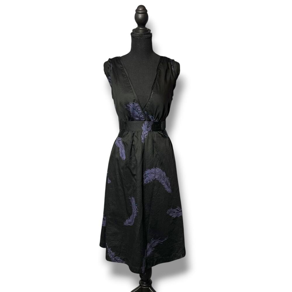 Vintage Y2k Marc Jacobs Sun Dress Black Purple Feather Fit And Flare Sz 6